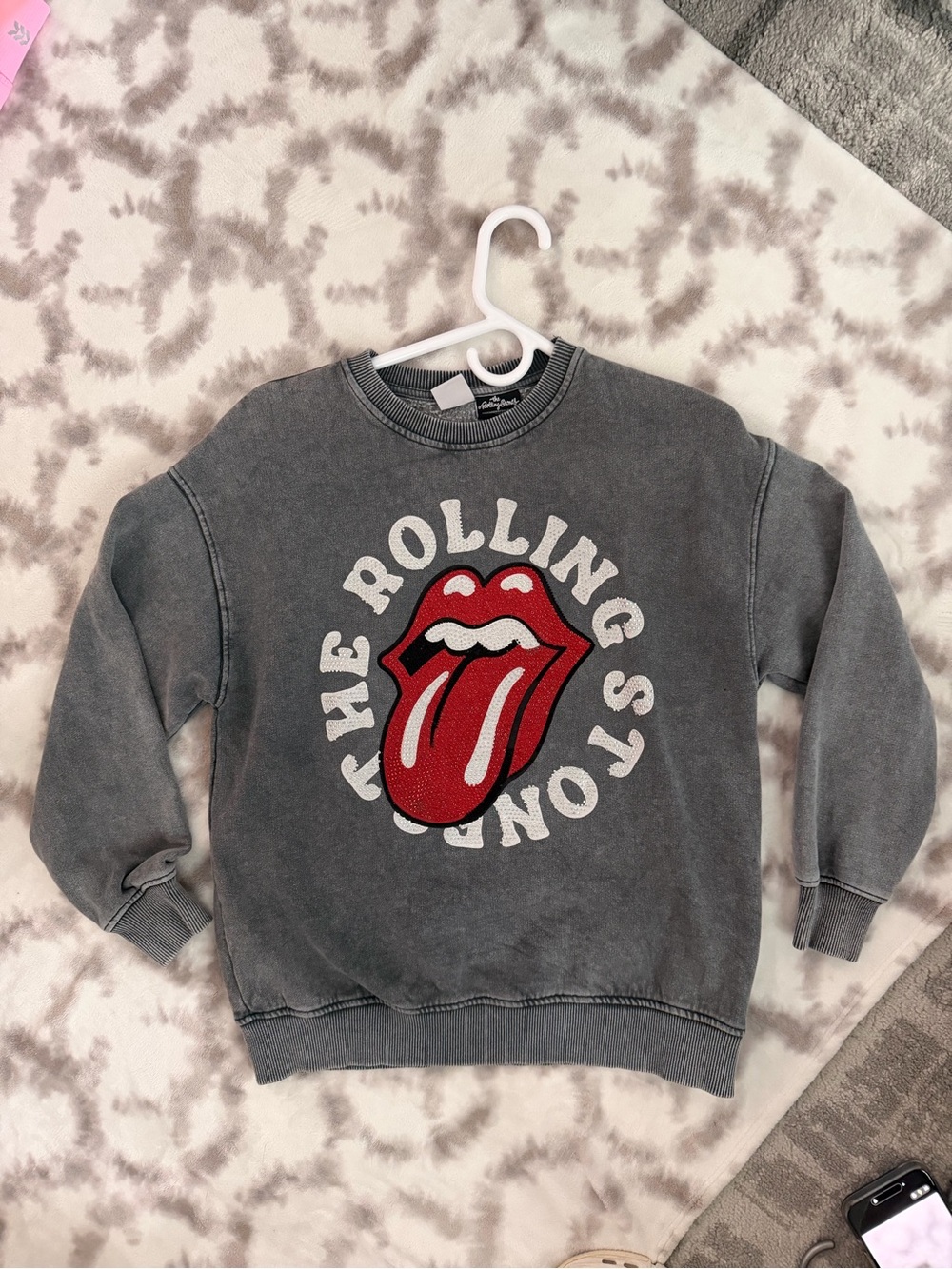 Zara gray crewneck with Rolling Stones label